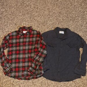 Bundle Old Navy Boys XL 14-16 Flannels Red plaid & dark gray charcoal